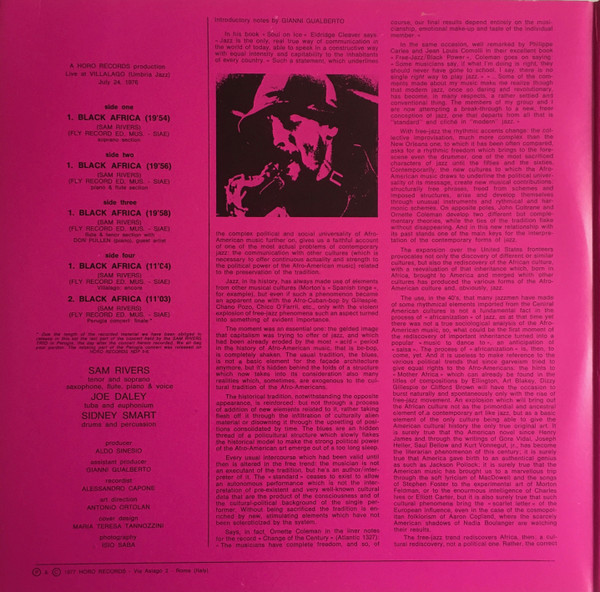 Sam Rivers - Black Africa! Villalago (Black Africa 1) | Horo Records (HDP 3-4) - 2
