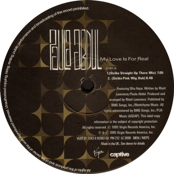 Paula Abdul - My Love Is For Real | Virgin (VUST 91) - 3