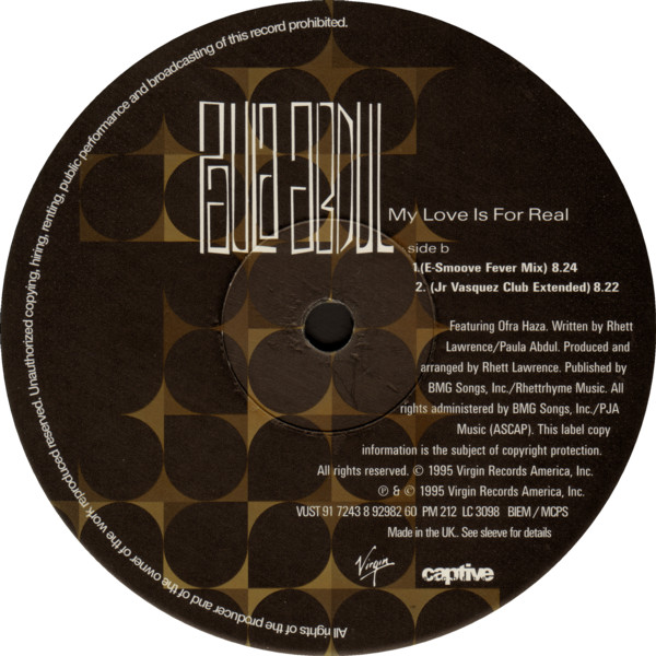 Paula Abdul - My Love Is For Real | Virgin (VUST 91) - 4