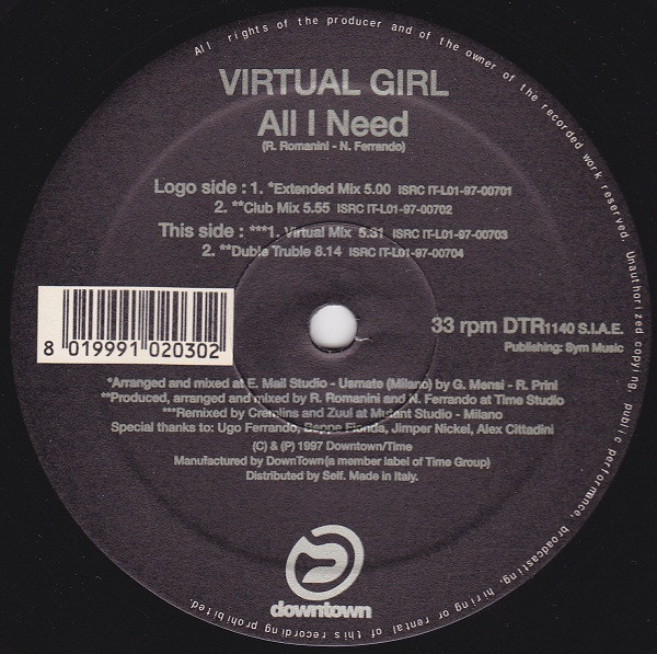 Virtual Girl - All I Need | Downtown (DTR 1140)