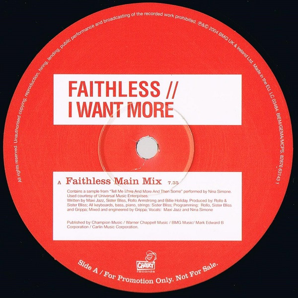 Faithless - I Want More | Cheeky Records (82876 63143 1) - 2