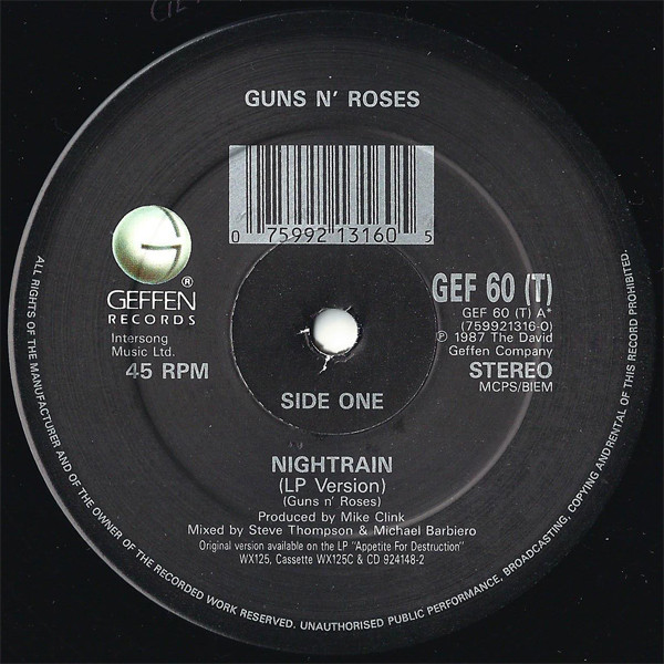 Guns N' Roses - Nightrain | Geffen Records (GEF 60T) - 3