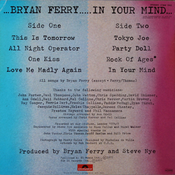 Bryan Ferry - In Your Mind | Polydor (2344 060) - 2