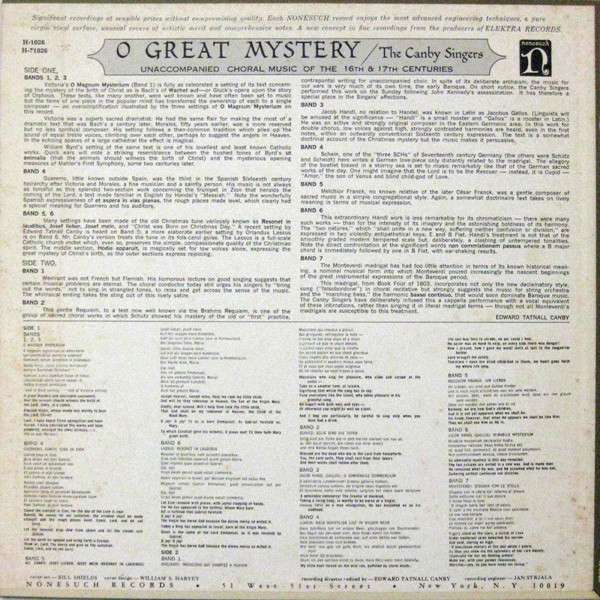The Canby Singers - O Great Mystery (Unaccompanied Choral Music Of The 16th & 17th Centuries) | Nonesuch (H-1026) - 2 The Canby Singers - O Great Mystery (Unaccompanied Choral Music Of The 16th & 17th Centuries) | Nonesuch (H-1026) - 2