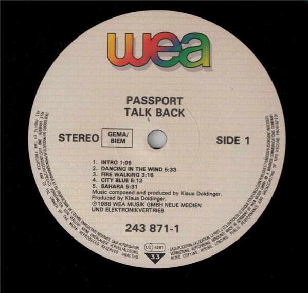 Passport - Talk Back | WEA (243 871-1) - 3