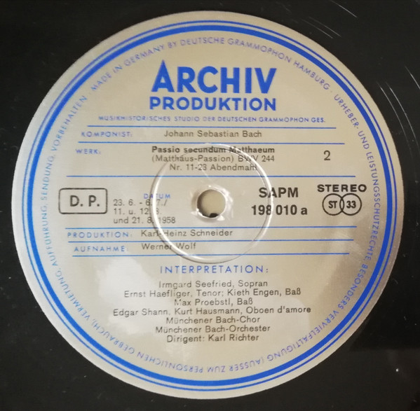 Johann Sebastian Bach / Karl Richter - Passio Secundum Matthæum (Matthäus-Passion) BWV 244 | Archiv Produktion (198 009/012 SAPM) - 4