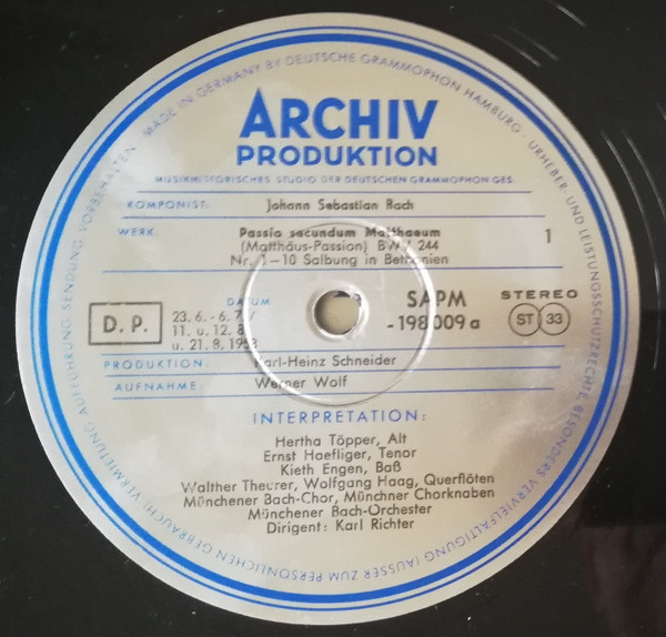 Johann Sebastian Bach / Karl Richter - Passio Secundum Matthæum (Matthäus-Passion) BWV 244 | Archiv Produktion (198 009/012 SAPM) - 2
