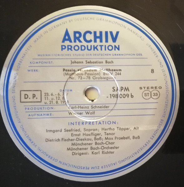 Johann Sebastian Bach / Karl Richter - Passio Secundum Matthæum (Matthäus-Passion) BWV 244 | Archiv Produktion (198 009/012 SAPM) - 3