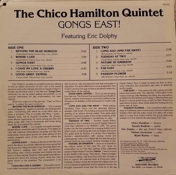 The Chico Hamilton Quintet - Gongs East! | Discovery Records (DS-831) - 2