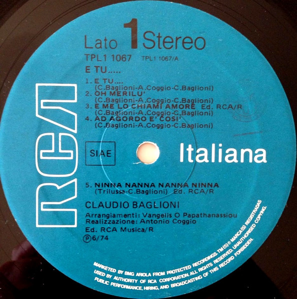 Claudio Baglioni - E tu... | RCA Italiana (TPL1 1067) - 3 Claudio Baglioni - E tu... | RCA Italiana (TPL1 1067) - 3