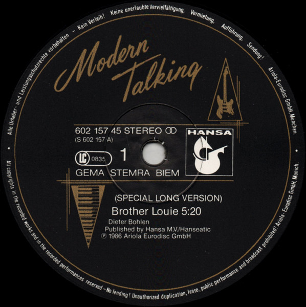 Modern Talking - Brother Louie (Special Long Version) | Hansa (602 157) - 3 Modern Talking - Brother Louie (Special Long Version) | Hansa (602 157) - 3