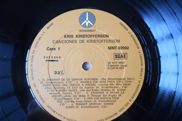 Kris Kristofferson - Songs Of Kristofferson | Monument (MNT 82002) - 2