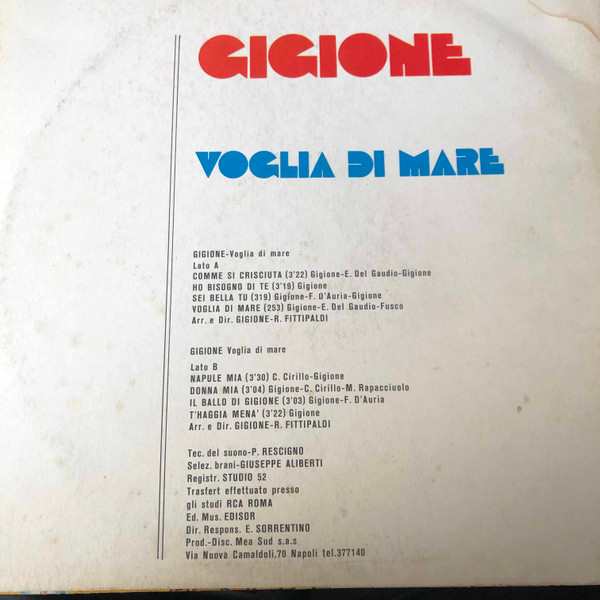 Gigione - Voglia Di Mare | M.E.A. Sud (MLP 605) - 2