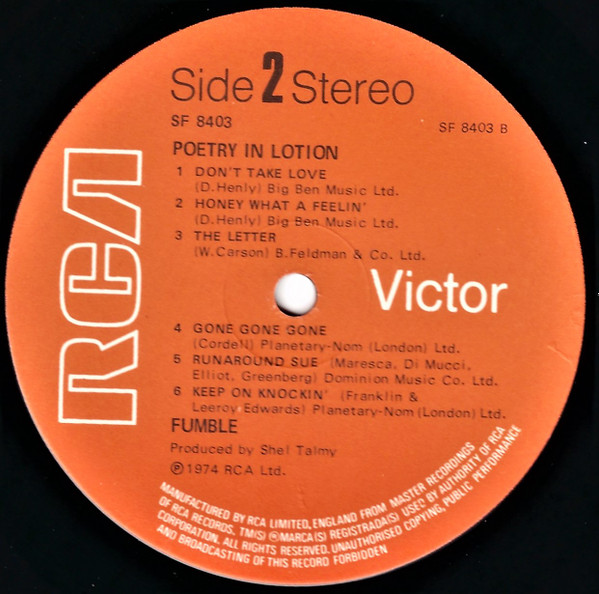 Fumble - Poetry In Lotion | RCA Victor (SF8403) - 4