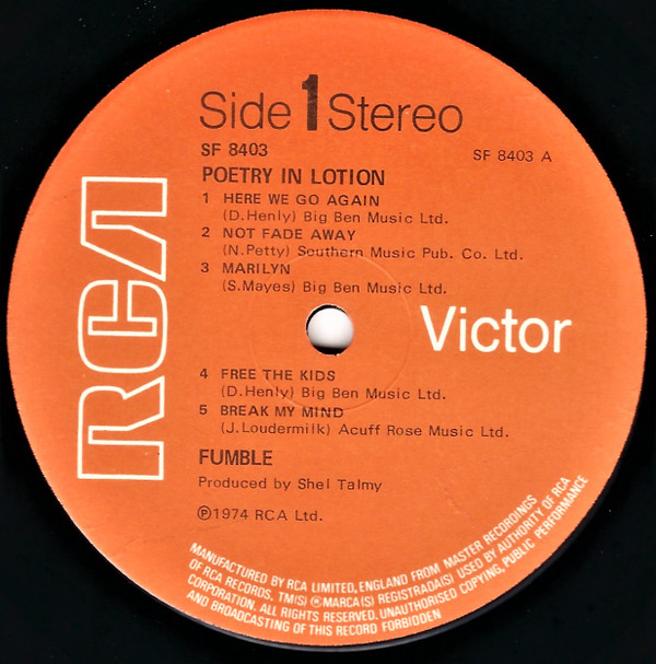 Fumble - Poetry In Lotion | RCA Victor (SF8403) - 3