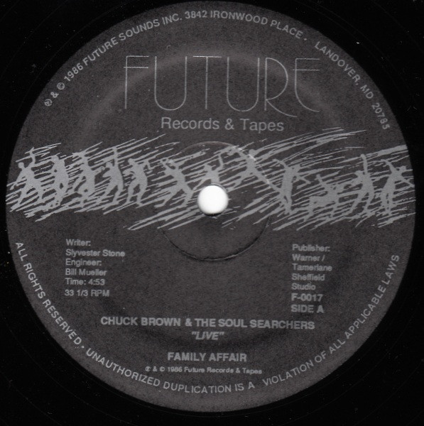 Chuck Brown & The Soul Searchers - Family Affair / The Christmas Song | Future Records & Tapes (F 0017)