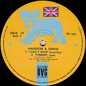 Hanson & Davis - I Can't Stop | Sleeping Bag Records (SBUK 3T) - 3