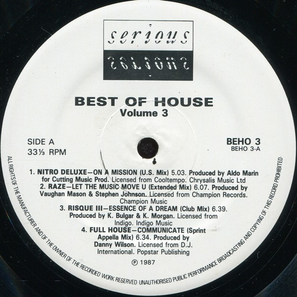 Various - Best Of House Volume 3 | Serious Records (BEHO 3) - 3