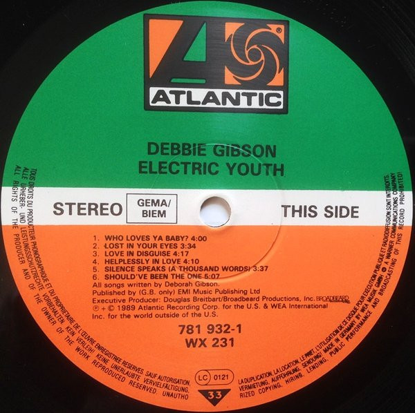 Debbie Gibson - Electric Youth | Atlantic (781 932-1) - 3 Debbie Gibson - Electric Youth | Atlantic (781 932-1) - 3