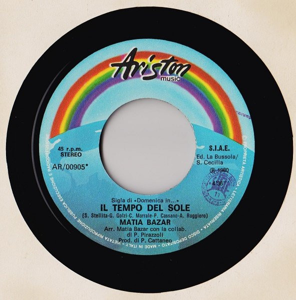 Matia Bazar - Il Tempo Del Sole | Ariston Music (AR/00905) - 3 Matia Bazar - Il Tempo Del Sole | Ariston Music (AR/00905) - 3