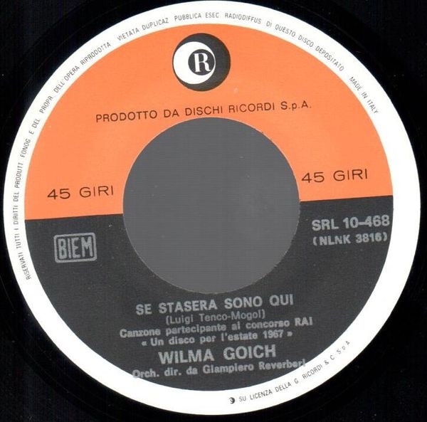Wilma Goich - Se Stasera Sono Qui / La Domenica | Ricordi (SRL 10-468) - 3