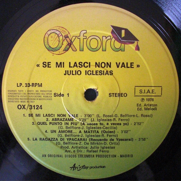 Julio Iglesias - Se Mi Lasci Non Vale | Oxford (OX/3124) - 3 Julio Iglesias - Se Mi Lasci Non Vale | Oxford (OX/3124) - 3
