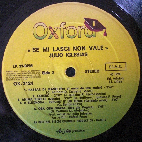 Julio Iglesias - Se Mi Lasci Non Vale | Oxford (OX/3124) - 4 Julio Iglesias - Se Mi Lasci Non Vale | Oxford (OX/3124) - 4