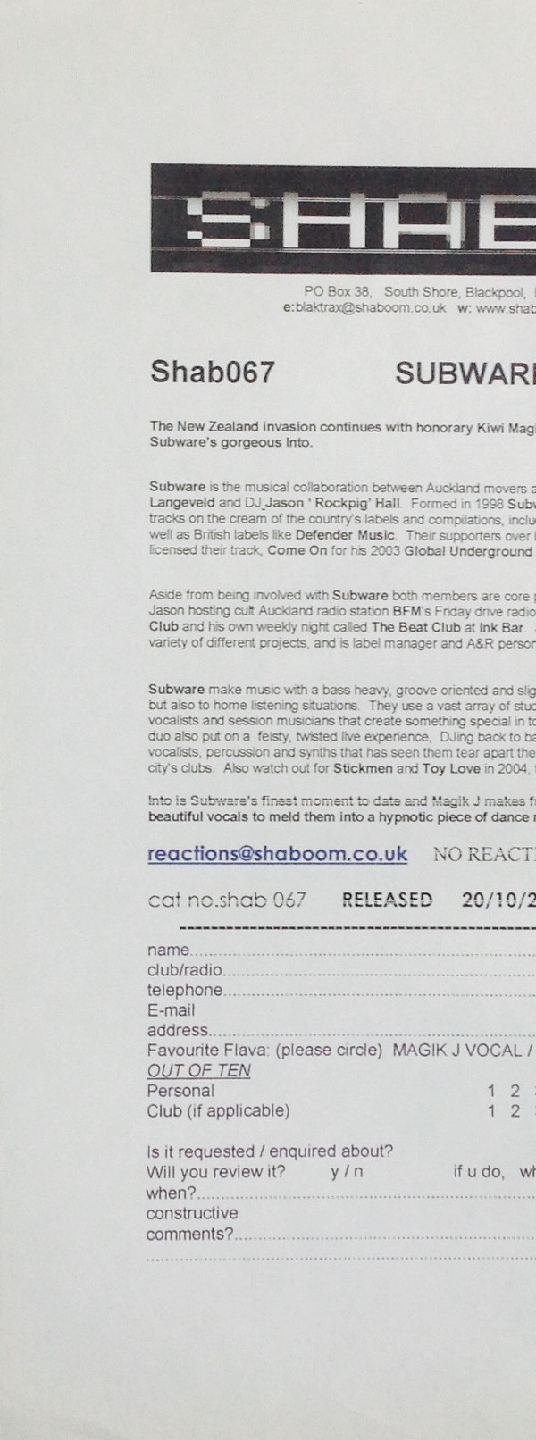 Subware Featuring Sandy Mill - Into (Magik J Remixes) | Shaboom Records (SHAB 067)