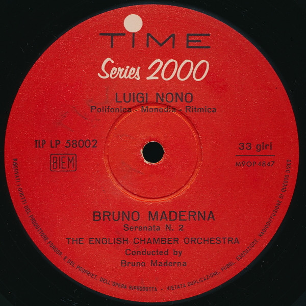 Luigi Nono / Bruno Maderna / Luciano Berio - Polifonica-Monodia-Ritmica  /  Serenata #2  /  Differences | Time Records (TLP LP 58002) - 2