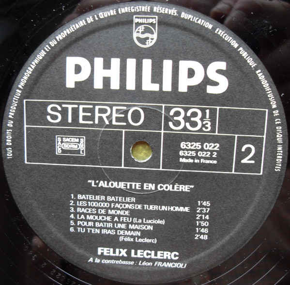 Félix Leclerc - L'alouette En Colère | Philips (6325 022) - 4