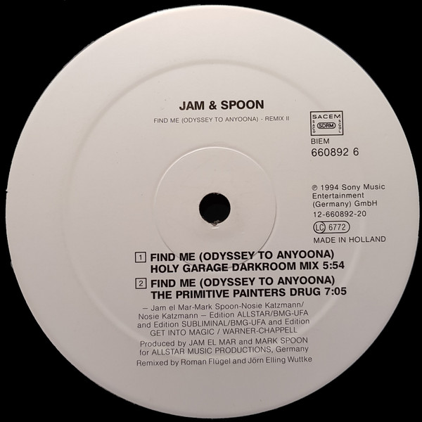 Jam & Spoon - Find Me (Odyssey To Anyoona) (Remix II) | JAM! (JAM 660892 6)