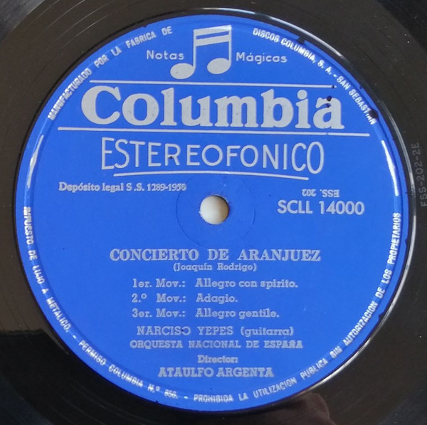 Joaquín Rodrigo , Narciso Yepes , Manuel de Falla , Gonzalo Soriano , Orquesta Nacional De España Director Ataúlfo Argenta - Concierto De Aranjuez / Noches En Los Jardines De España | Columbia (SCLL 14000) - 3